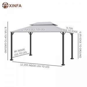 10 \\\\ \'x 13 \\\\\' Patio Gazebo Double Dak Outdoor Gazebo Luifel onderdak metnetten&gordijnen, grijs