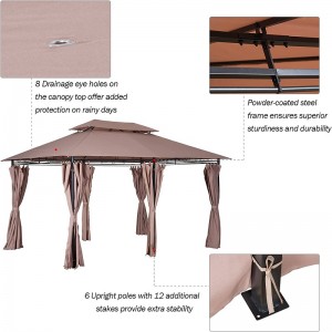 10 \\\\ \'x 13 \\\\\' Outdoor Soft Top Pergola Gazebo met gordijnen, 2-laags stalen frame tuinhuisje voor patio, kaki