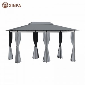 10 \\\\ \'x 13 \\\\\' 2-laags stalen frame tuinhuisje voor patio Soft Top Gazebo Outdoor Pergola met gordijnen, salie grijs