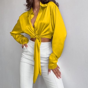 Casual zijden satijnen textuur revers met lange mouwen