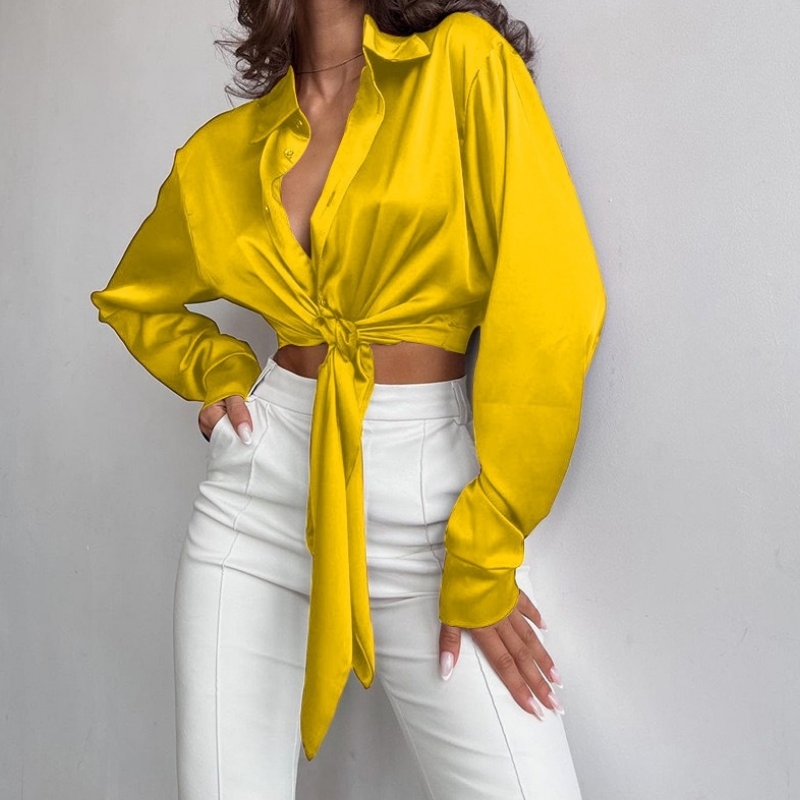 Casual zijden satijnen textuur revers met lange mouwen