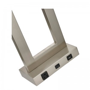 Gatsby een lichte tafellamp met geborsteldenikkelafwerking, een op/off rocker -schakelaar, een handige stopcontact en een USB -poort