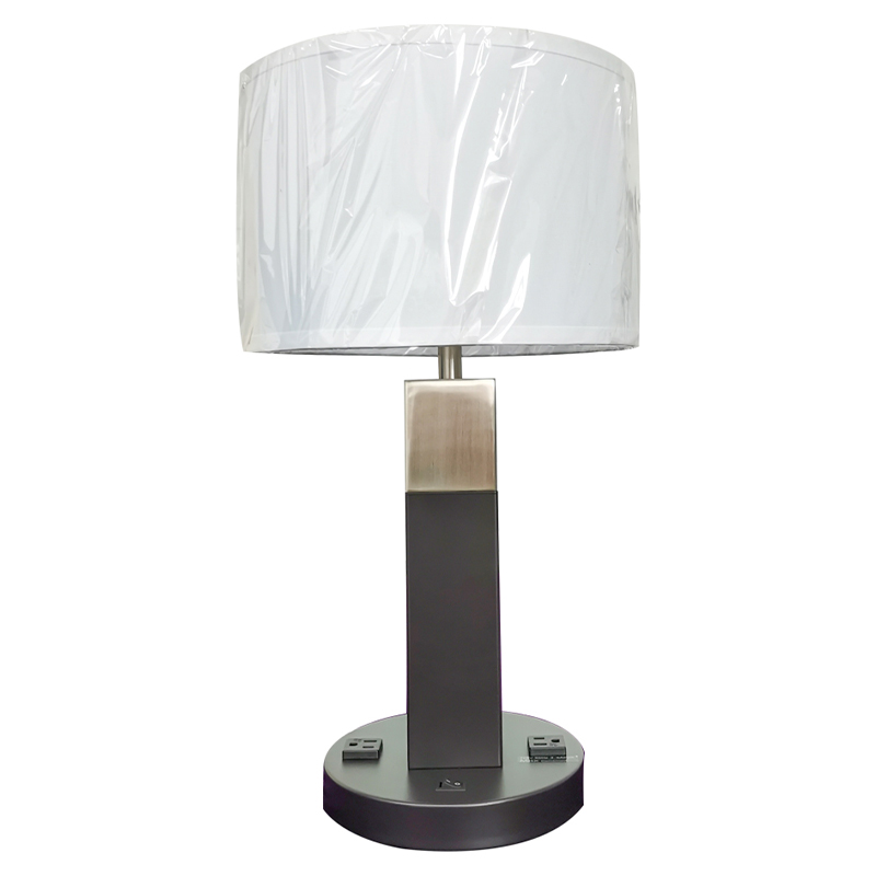 Twee tonen zwarte en geborsteldenikkelafwerking tafellamp met een op/off rocker -schakelaar en twee handige verkooppunten in de kamer