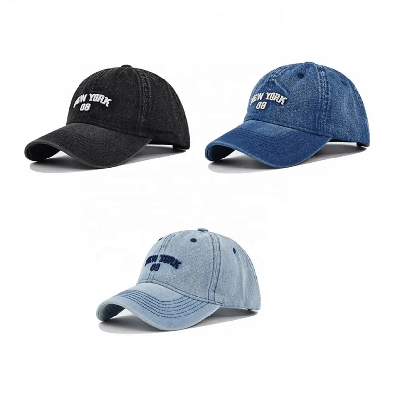 Hoogwaardige aangepaste logo gewassennoodlijdende 100% katoen 6 paneel geborduurde Bill Old Cowboy Baseball Cap Jeans Hat