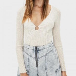 Vrouwen mode gebreide trui met lange mouw en knoppen