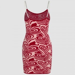 Love Heart Pattern Print Jurkens Short Sleeve Jurk Summer Sundress Shein Sexy Knitwear