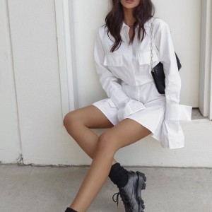 Franse witte jurk met taille en manchetten en lange tabbladen voor vrouwen 2023 Nieuwe ontwerptail