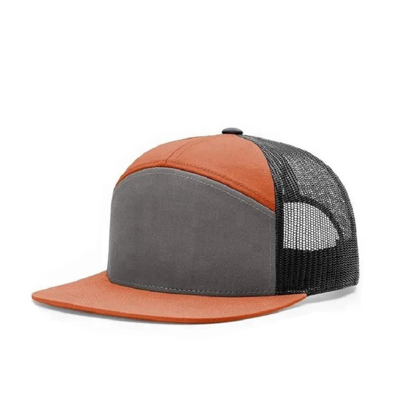 Hoogwaardige Custom Plain 7 Panel Mesh Trucker Hat Snapback -hoeden