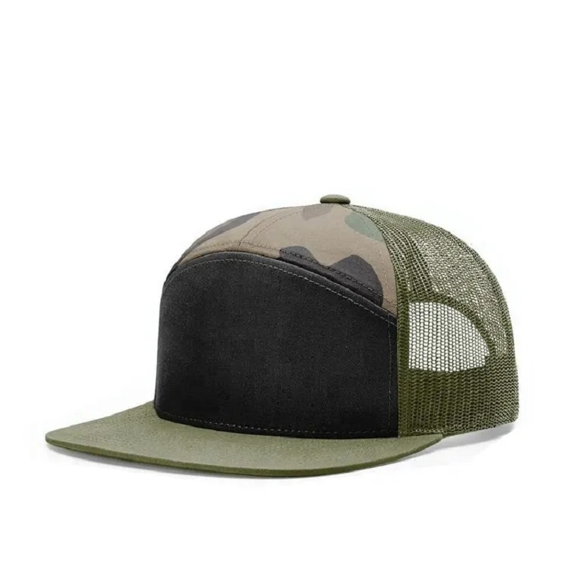 Hoogwaardige Custom Plain 7 Panel Mesh Trucker Hat Snapback -hoeden