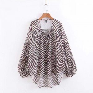 2023 Nieuwe vrouwen van de mode All-match slanke gestreepte spinning gedrukt met lange mouwen tie-up shirt