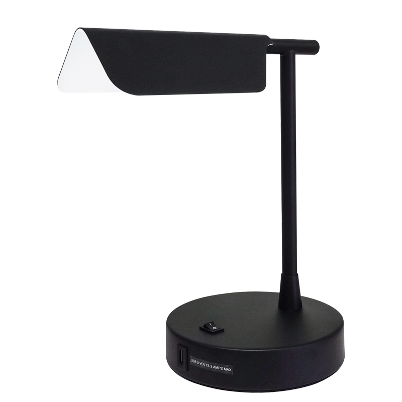 Mat Black Desk Light met een op/off rocker -schakelaar, een handige uitlaat en een USB -oplaadhaven in hotelzaal