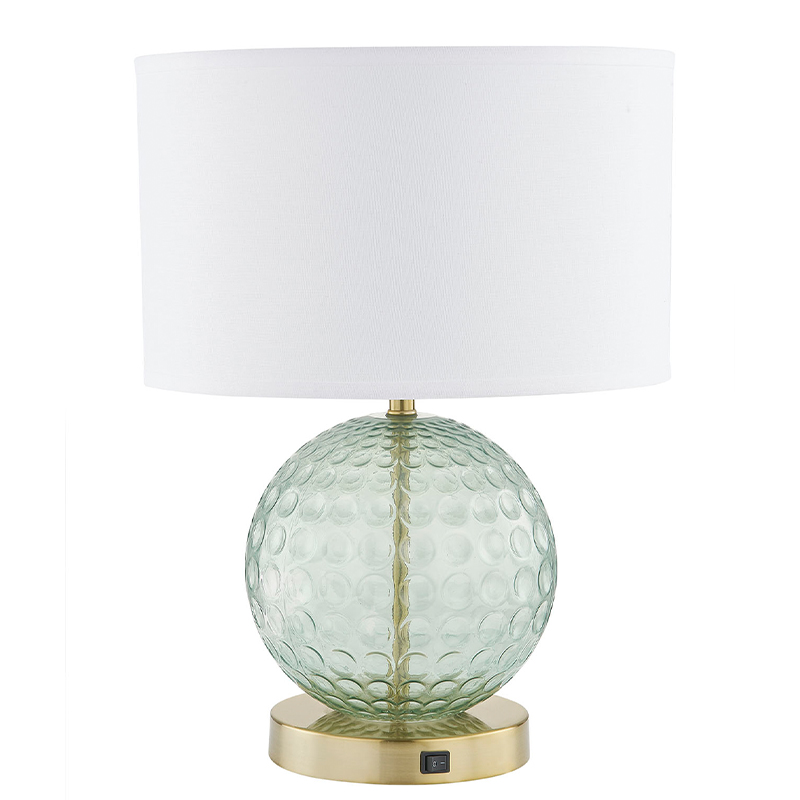 Home2 Hotel Aqua Glass Table Lamp met een op/off rocker -schakelaar in hotelkamer