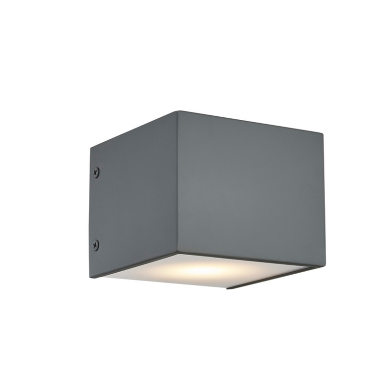 Gastvrijheid hotel muurlamp met geschilderde platte grijze afwerking en geïntegreerde lednaar binnen in hotel typische kamers