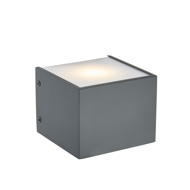 Gastvrijheid hotel muurlamp met geschilderde platte grijze afwerking en geïntegreerde lednaar binnen in hotel typische kamers