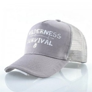 Aangepaste print geel katoenen suède borduurwerk gestructureerd 6 paneel mesh caps honkbal cap trucker hoed