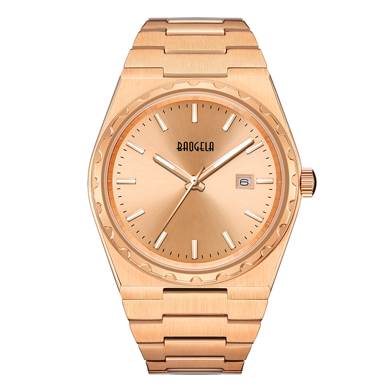 Baogela 40mm merk alle gouden roestvrijstalen heren van het polshorloge Classic Business 50m waterdichte Japan Movement Quartz Watch voor mannen 22801