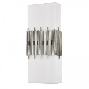 Gastvrijheid hotel muur sconce met antieke siliver afwerking en rechthoekige acrylschaduw in hotel typische kamers