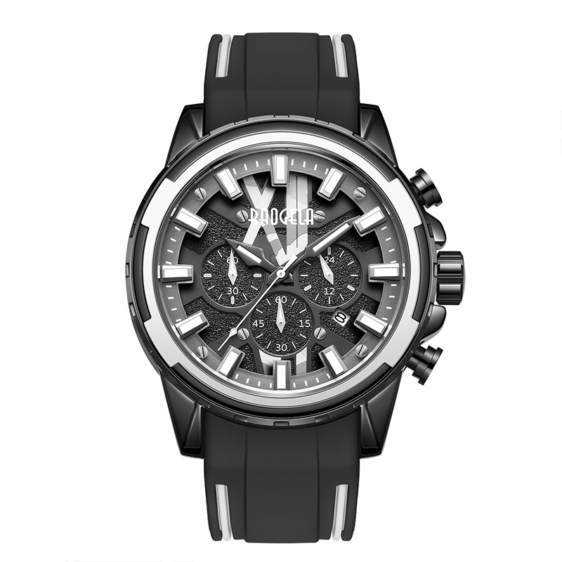 Baogelanieuwe horloges mannen roestvrij rubberriem blauw horloge voor man luxe waterdichte chronograaf polshorloge lumineuze relogio 22601