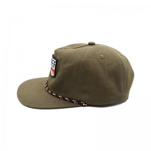 Ongestructureerde snapback -hoeden met touw retro 5 panelen geweven patch label katoen Twill snapback caps sportman hoed
