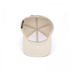 Groothandel op maat gemaakte hoogwaardige 7 paneel platte rand gedrukte patch logo luxe snapback caps, laser gesneden gat geperforeerde heren hoed