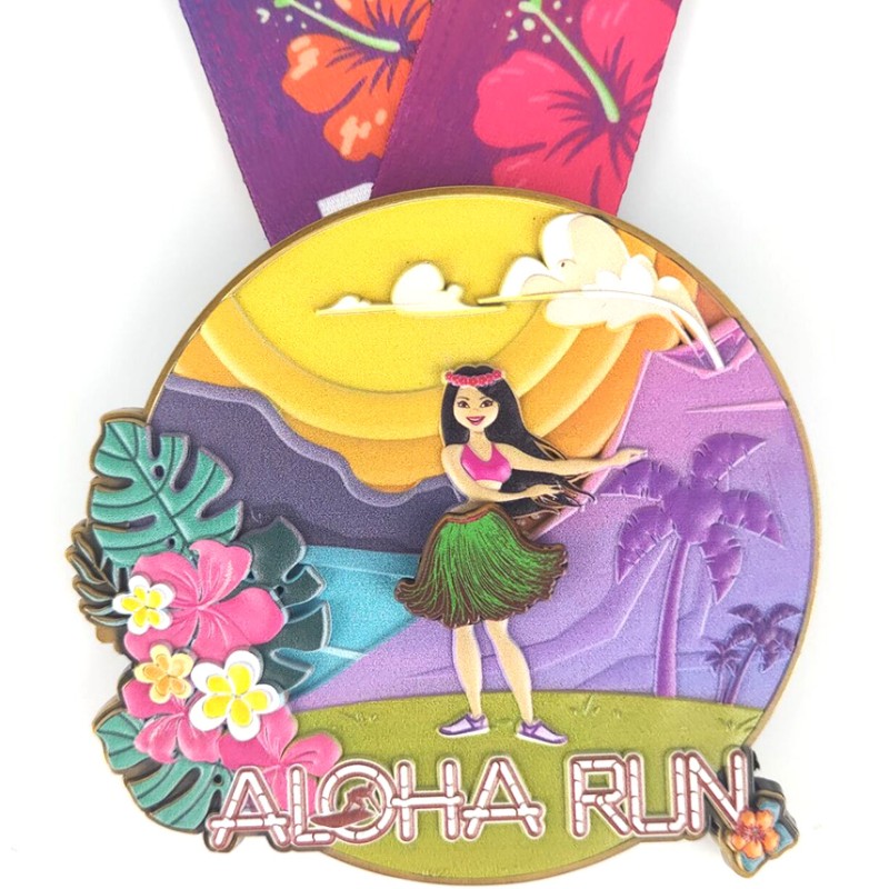 Aangepaste racemedailles klassiek Aloha Run Medals 3D -geprinte marathonmedailles Fun Run Medals Finisher Medals