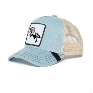 Fabrikant 5 Paneel 100% Polyester Mens Trucker Cap Hats met aangepaste dierengeweven patch