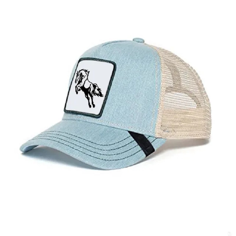 Fabrikant 5 Paneel 100% Polyester Mens Trucker Cap Hats met aangepaste dierengeweven patch