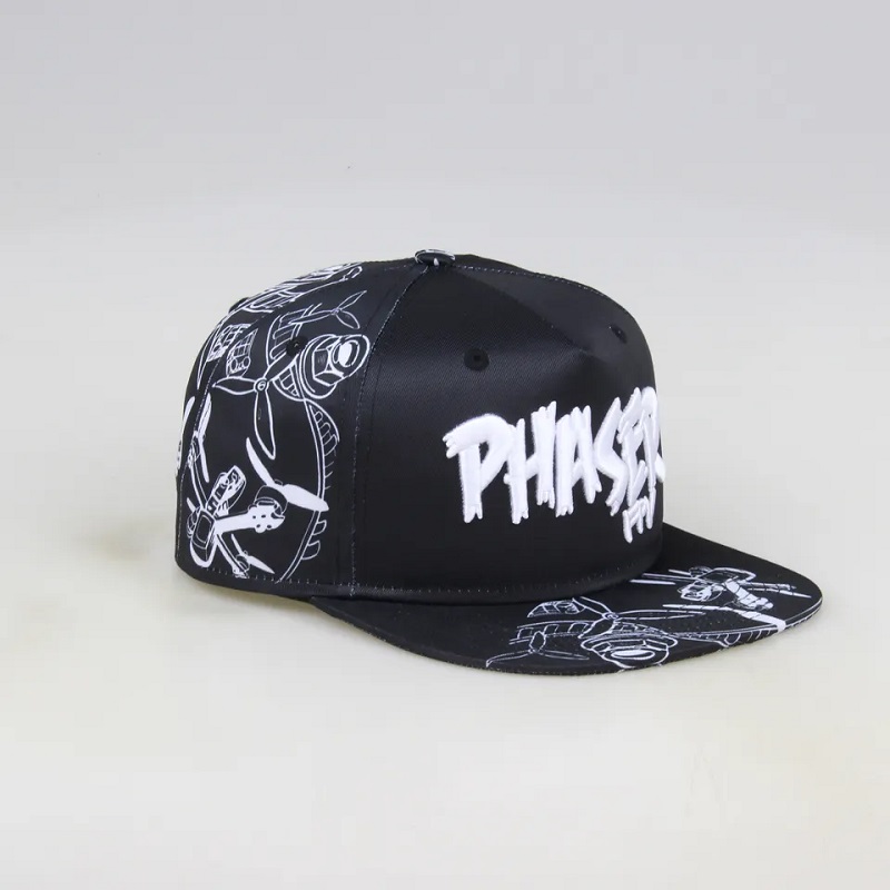 Groothandel mode platte rand Allover sublimatie bedrukt 5 paneel aangepaste snapback caps en hoeden