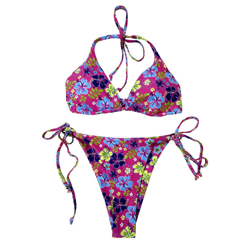 Halterneck Flower Triangular Cup Swimsuits