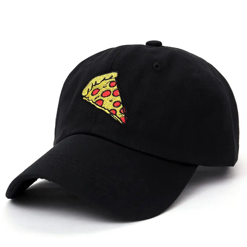 Nieuwe pizza -borduurwerk Dad Cap Trucker katoenen hoed voor vrouwelijke mannen verstelbare grootte honkbal pet buiten sport zon hoed