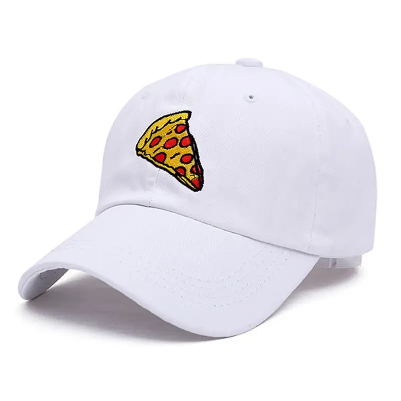 Nieuwe pizza -borduurwerk Dad Cap Trucker katoenen hoed voor vrouwelijke mannen verstelbare grootte honkbal pet buiten sport zon hoed
