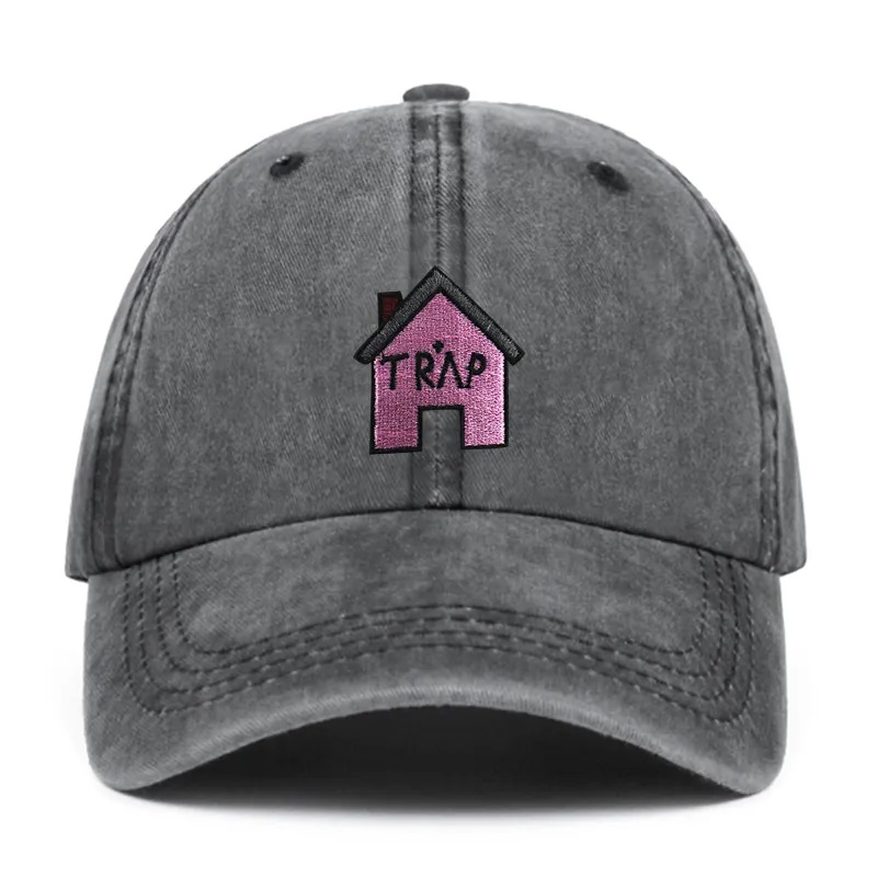 100% katoen gewassen Trap House borduurwerk mannen vrouwen hiphop sport cap logo aangepaste mode honkbal hoed