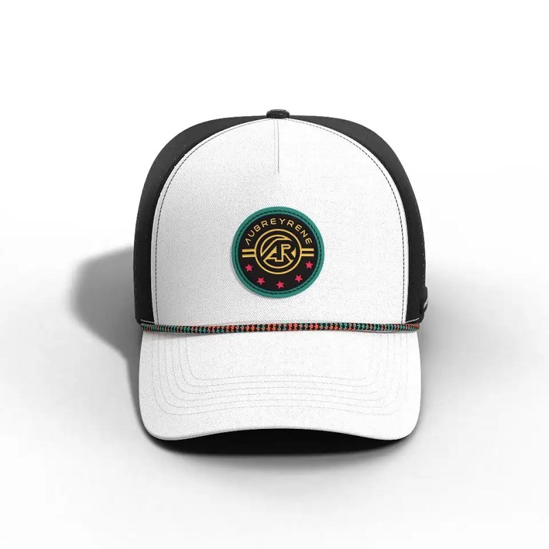 Nieuw ontwerp Fashion Trucker Hat Custom Patch Ademende 5 paneel gebogen randbasbalpet met touw