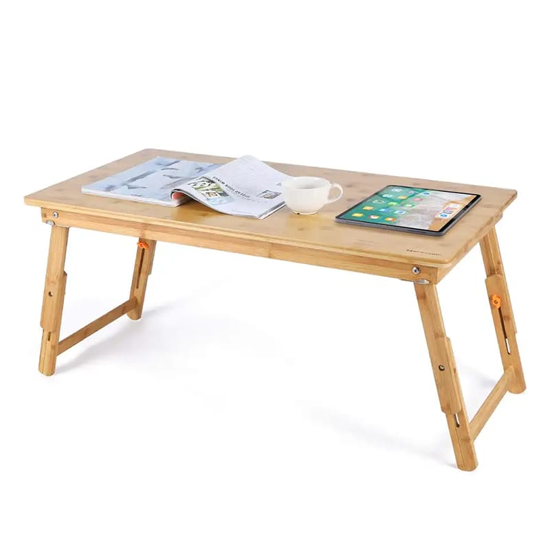 Bamboe eindtafel groot formaat vloerbureau tafellade voor ontbijt serveerschaal met vouwpoten verstelbare lage salontafel
