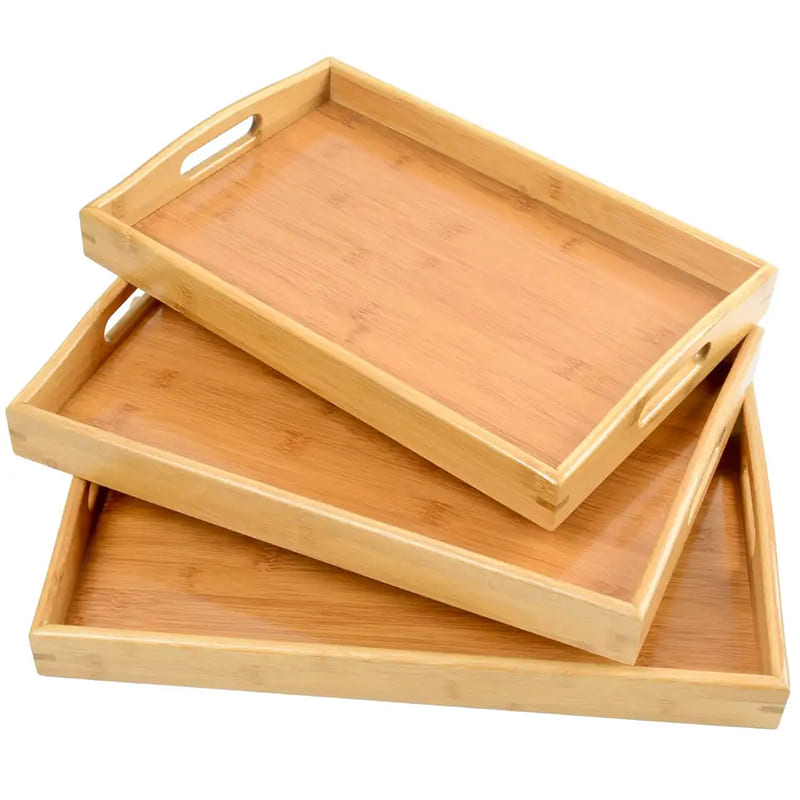 3 -delige serviceblade keukenvoedselvak met handgreep bamboe -ladeset (1)