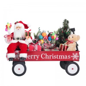 Tm-95114 50*27*38cm Santa met cadeauwagen