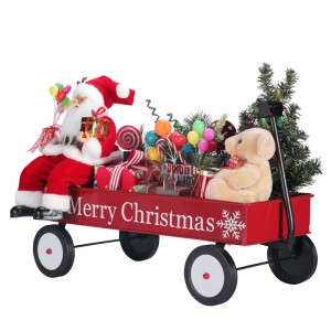 Tm-95114 50*27*38cm Santa met cadeauwagen