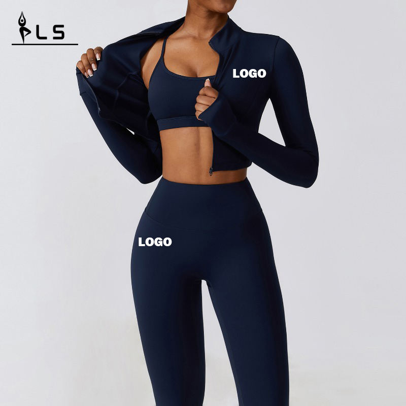 SC9281 3 stuks jas Sport Bra Leggings Yoga Pak Black Fitness Leggings Gym Draag Women Sets Gym Kleding Zip Top Active Wear
