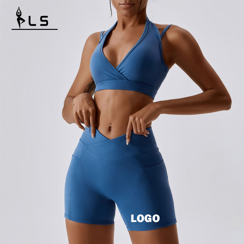 SC9283 Groothandel Fitness Yoga Active Wear Set Women Gym Solid Sport Bra en Shorts Yoga Shorts Set