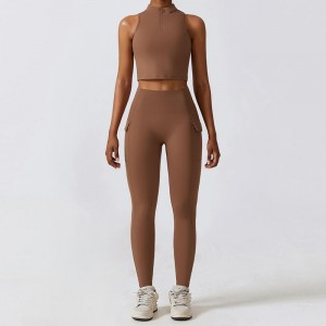 SC1069 Yoga broek Stretch Leggings Sportset Yoga Suit tanktops en leggings gym kleding Zip Top Yoga Set actieve slijtage