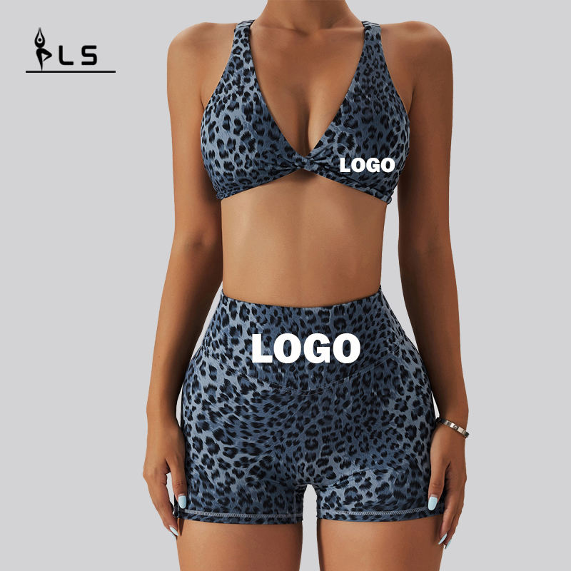 SC1066 Women's Yoga Sets Leopard Print Sport Bra en Sport Shorts Running Suit Yoga Set Fitness Woman 2024