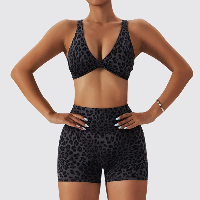 SC1066 Women's Yoga Sets Leopard Print Sport Bra en Sport Shorts Running Suit Yoga Set Fitness Woman 2024