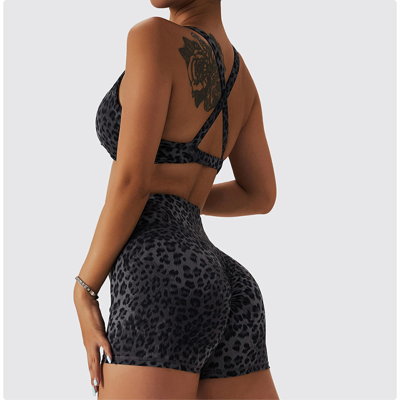 SC1066 Women's Yoga Sets Leopard Print Sport Bra en Sport Shorts Running Suit Yoga Set Fitness Woman 2024