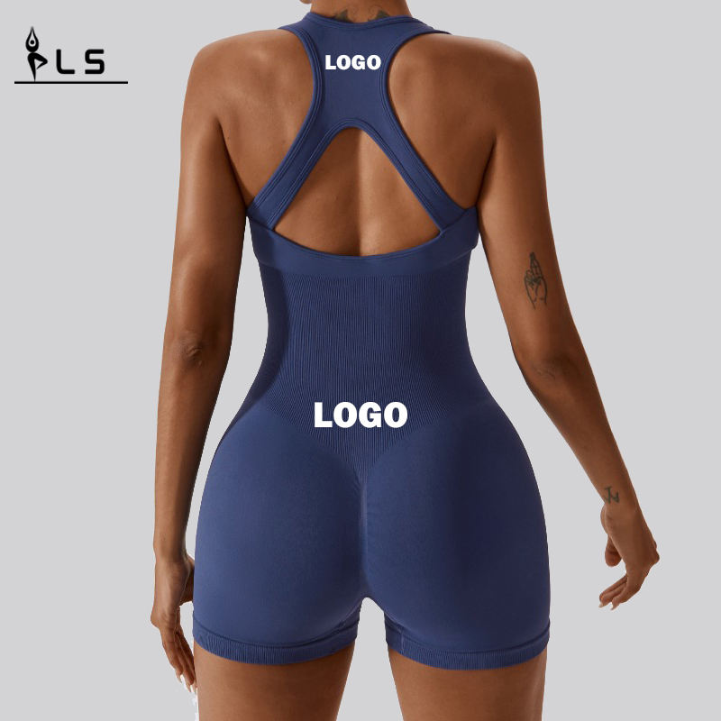 SC1073 Eén stuk geribbelde spaghetti -band bodycon Custom Bodysuit Women Jumpsuit Rompersnaadloos