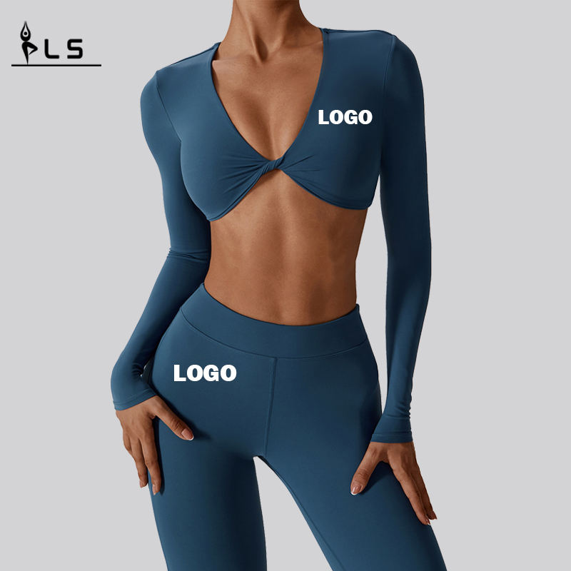 SC1078 Custom Crop Top Legging Pak 2 -delige slijtage Gym Fitness Yoga Suit loopbroeken Flare Leggings Yoga Set