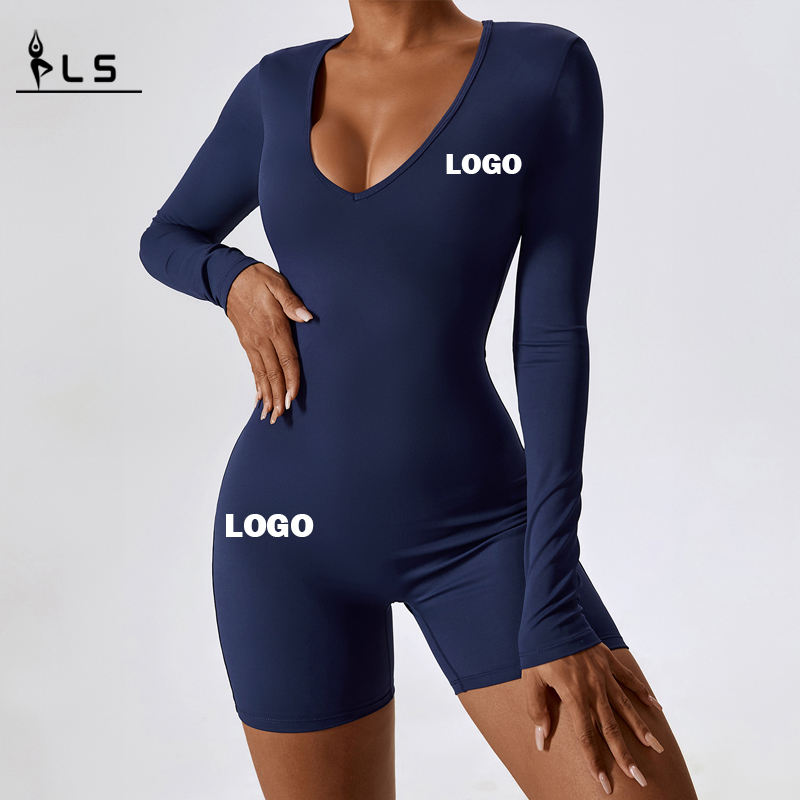 SC1079 OEM aangepast logo snel droge droge bodysuits gym training romper bodycon activewear één stuk yoga jumpsuit