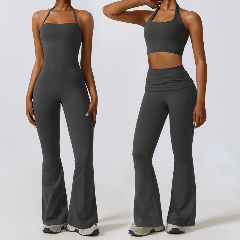 SC10710 Open terug sexy één stuk dans yoga dames sportschool draagteloze halternek vrouwen jumpsuits gym romper