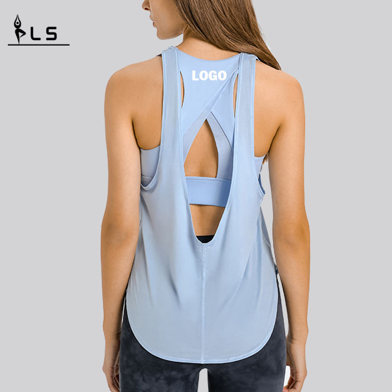 SC102512 Spring Fashion Loose Blouse Hollow workout Tops Yoga Women \\ 's tanktop dames yoga tanktop open terug