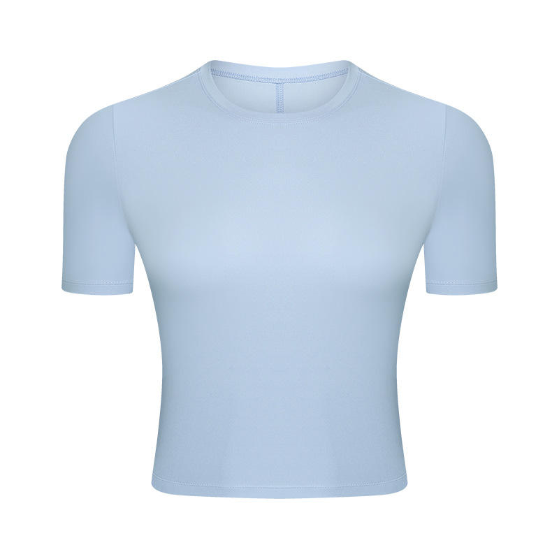 SC10267 Ademende yoga crop top gym fitness strak t-shirt rondenek slanke gemonteerde korte mouwen t-shirt
