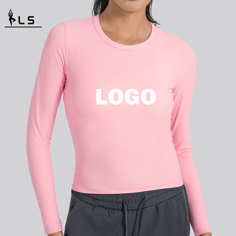 SC10271 Ademende yoga crop top gym fitness strak t-shirt lange mouw rondenek t-shirts